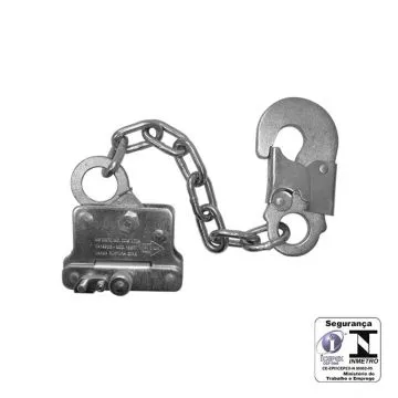 Trava-queda com corrente/mosquetão para cabo de aço 8mm MG Cintos Trava-queda com corrente/mosquetão para cabo de aço 8mm MG Cintos