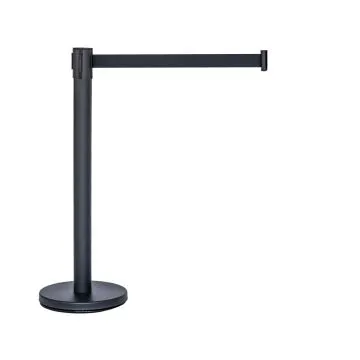 Pedestal organizador de fila preto fosco em inox com fita retrátil preta Pedestal organizador de fila preto fosco em inox com fita retrátil preta